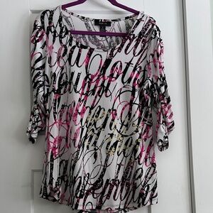 Style & Co. Women's Graphic Long Sleeve Top - Pink, Black, Gold